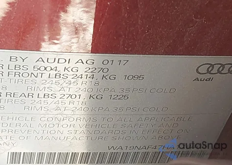 2017 Audi A4 Allroad 2.0T Premium z USA, uszkodzony, nr VIN WA19NAF47HA116465